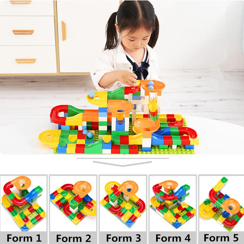 54 قطعة كبيرة الحجم Diy اللبنات سباق تشغيل متاهة الكرة المسار قمع الشريحة متوافق مع Legoingly Duploed لعب ل الأطفال