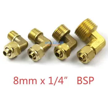 

10 Pieces 8mm x 1/4" BSP Brass Elbow Pneumatic Pipe Hose Quick Coupler Connector Coupling Fitting