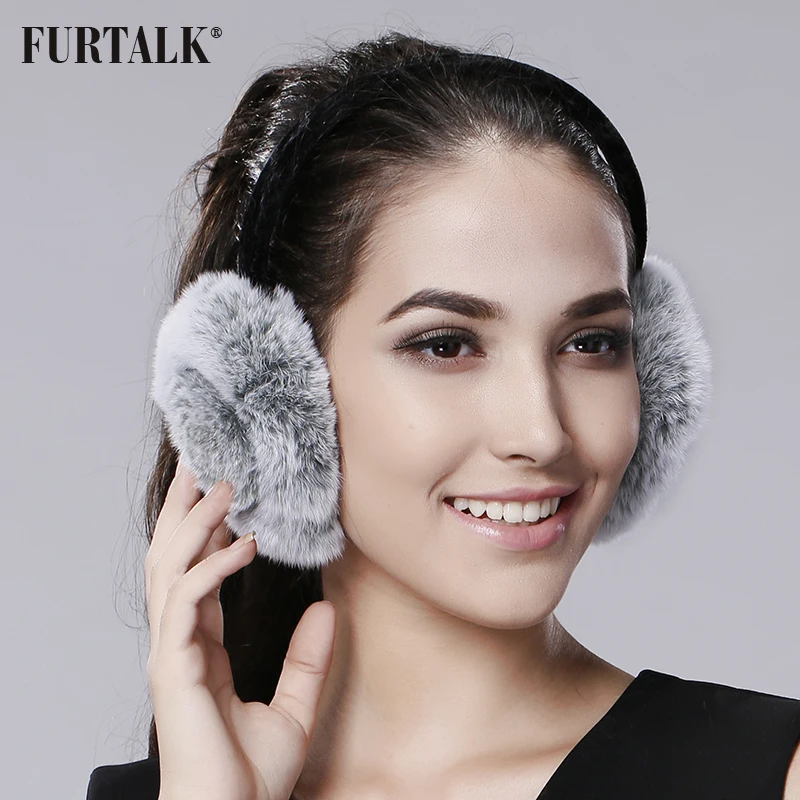 

FURTALK Rex Rabbit Fur Winter Women Warm rabbit Fur Earmuffs Girl's Earlap Ladie's Plush Ear Muff
