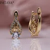 PATAYA New Flame Water Drop Hollow Earring 585 Rose Gold Round Natural Zircon Earrings Women Wedding Fine Cute Fashion Jewelry ► Photo 3/6