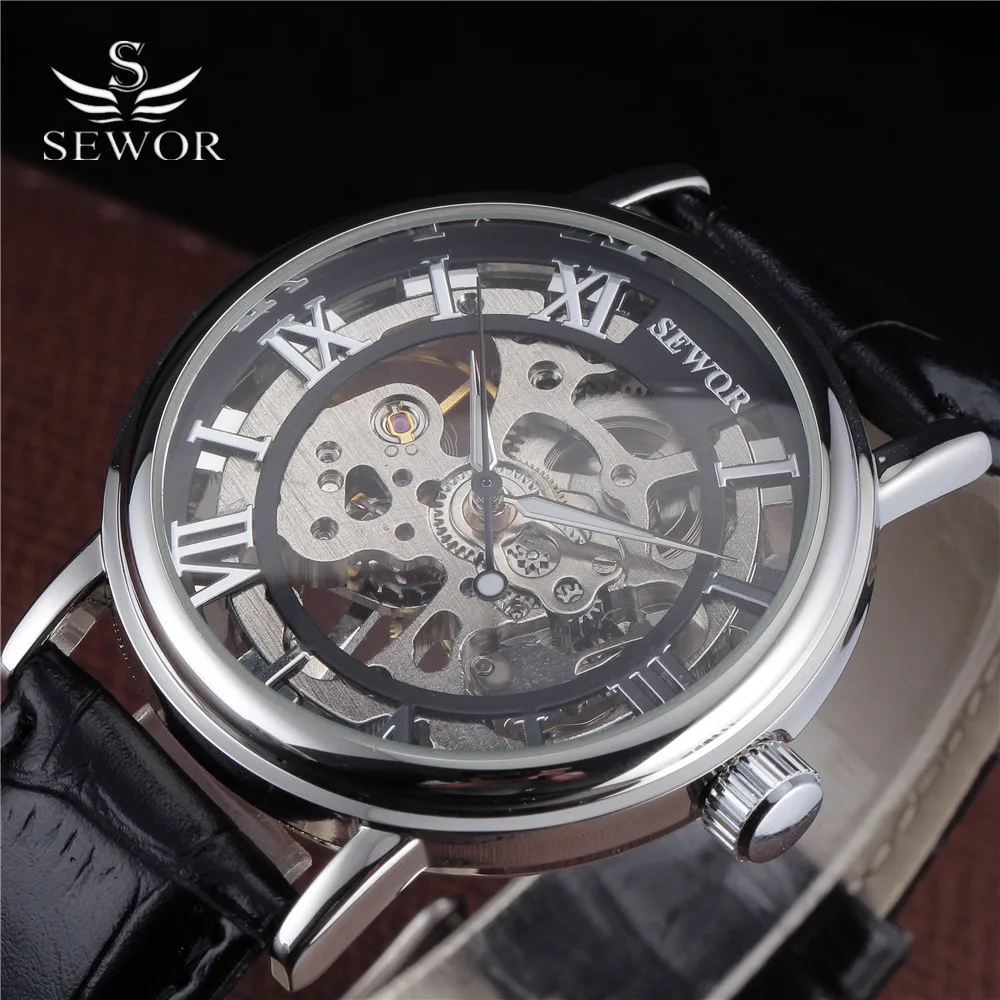 2016 SEWOR Fashion Mechanical Hand Wind Men Wristwatches Steel Thin