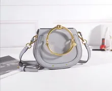 2017 Designer Echtem Leder Frauen Handtaschen Metallring Griff Taschen Mädchen Vintage Satteltasche frauen Kupplung Weiblichen körper Quer tasche
