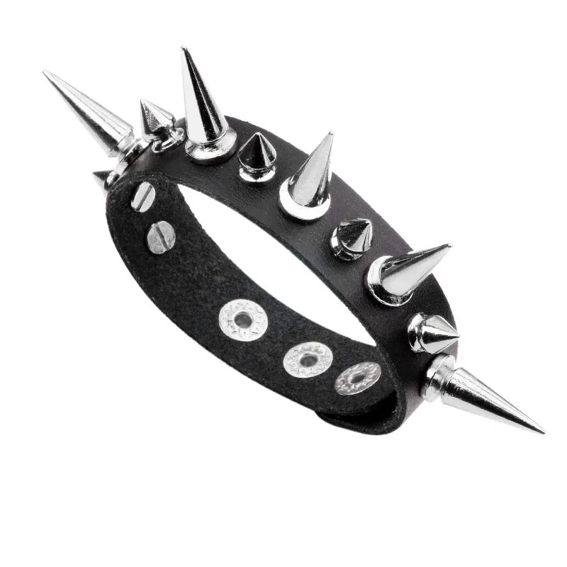 

Kirykle Punk Rock Street Snap Fashion Punk Metal Rivet Genuine leather Bracelet Wide Leather Spike Bracelet