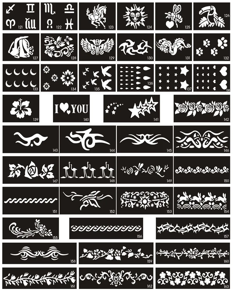 50 Смешанные листы для дизайна трафарет для флэш-краски тела-Аэрограф татуаж шаблон блеск Временный набор татуировки