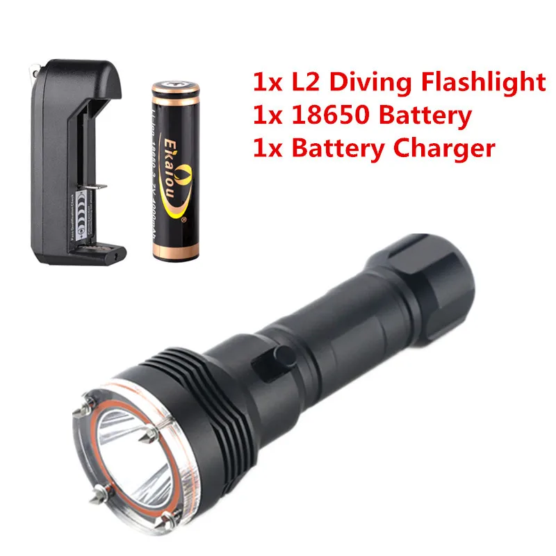 

New 2000LM CREE XM-L2 LED Diving Flashlight Waterproof Led Lamp Diver+18650 Battery+ Charger