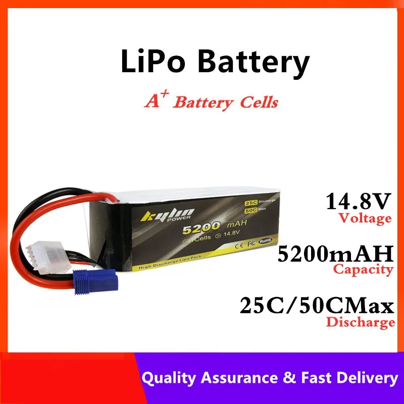 

Lipo battery 4S 14.8V 5200mAH 25C/50C Max Large capacity RC Drones airplane high rate Lithium Battery