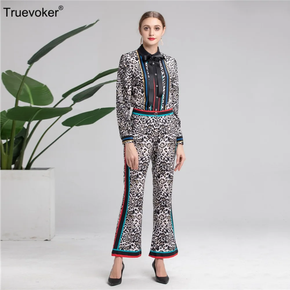 Truevoker Léopard Ensemble Blouses Imprimées Vêtements De Femmes Designer Pièces Qualité Deux Printemps Pantalon Costume Supérieure r6xIvrnHw