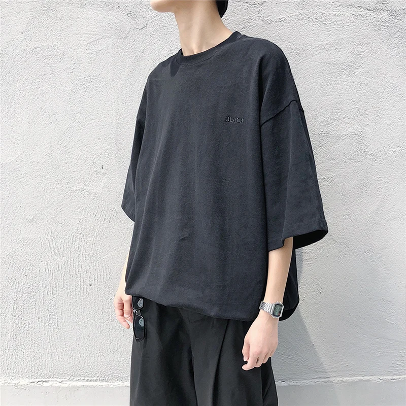 

2019 Summer New Korean Version Of The Wild Loose Personality Solid Color Short-sleeved Five-point Sleeve T-shirt Twelve-color