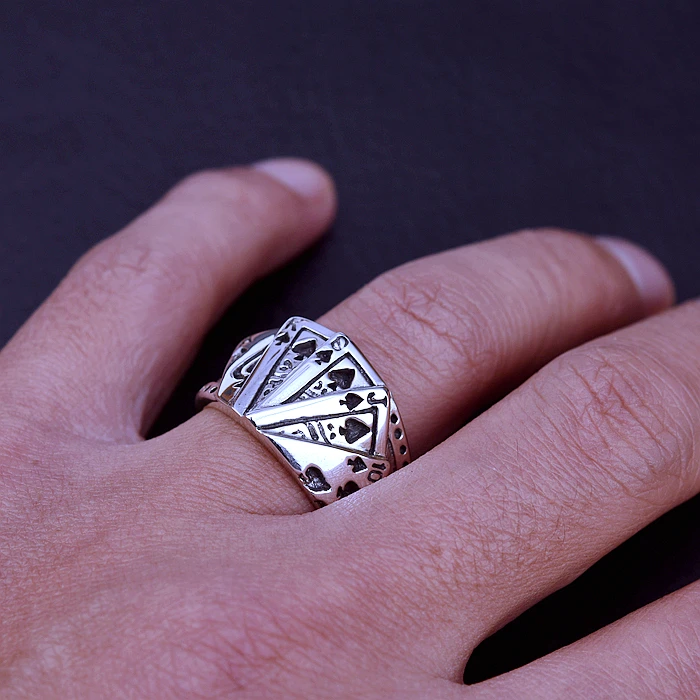 Таиланд Импорт, флеш покер, старинное серебро 925 пробы, мужские панк, тайское серебряное кольцо с орнаментом