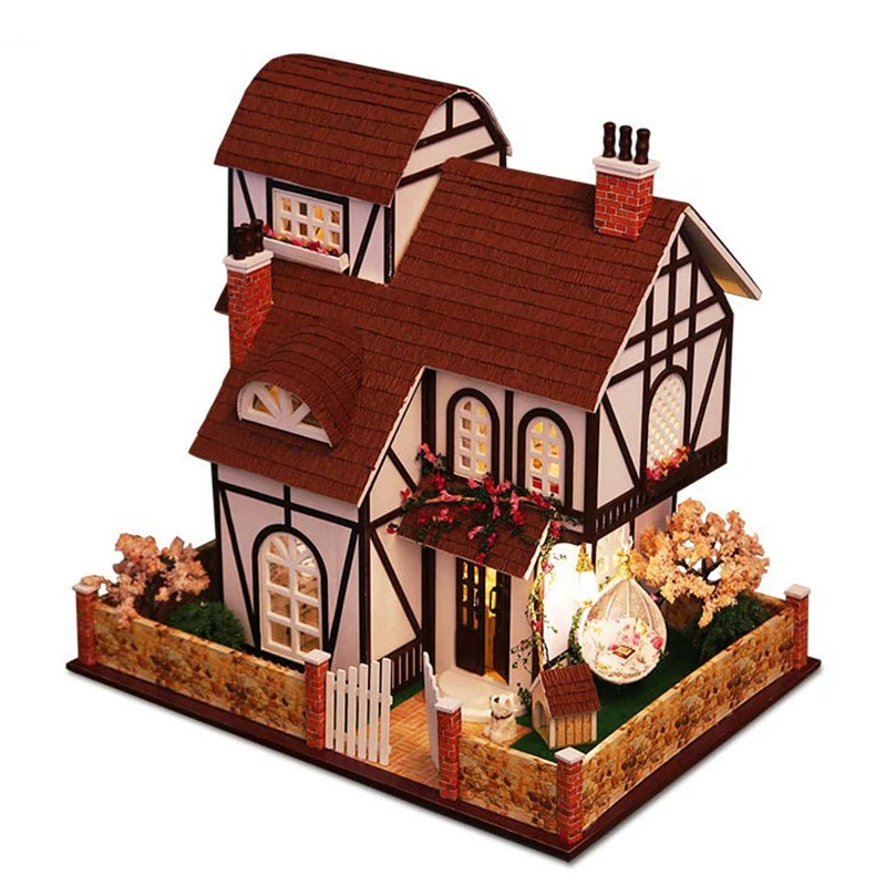 Iiecreate جديد بيت الدمية دمية صغيرة صناعة يدوية مع اثاث خشبية منزل اللعب مع الأثاث Led أضواء للأطفال بيرت