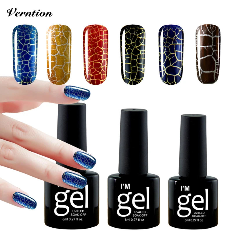 

8ml Semi Permanent 12 Colors Crackle Gel Varnish Soak Off UV Led Lacquer Professional Cracking Nail Gel top and base coat