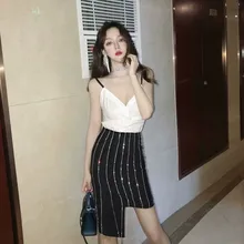 Джинсовая юбка из полиэстера,, ацетатная Юбка Faldas, летняя Новинка, женское роскошное платье с бусинами, бриллиантовый дизайн, хип-хоп