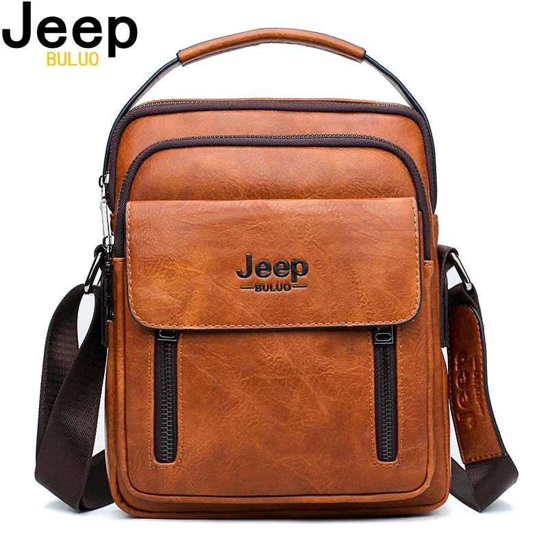 

JEEP BULUO Famous Men Messenger Bags New Crossbody Business Casual Handbag Male Split Leather Shoulder Bags Large Capacity