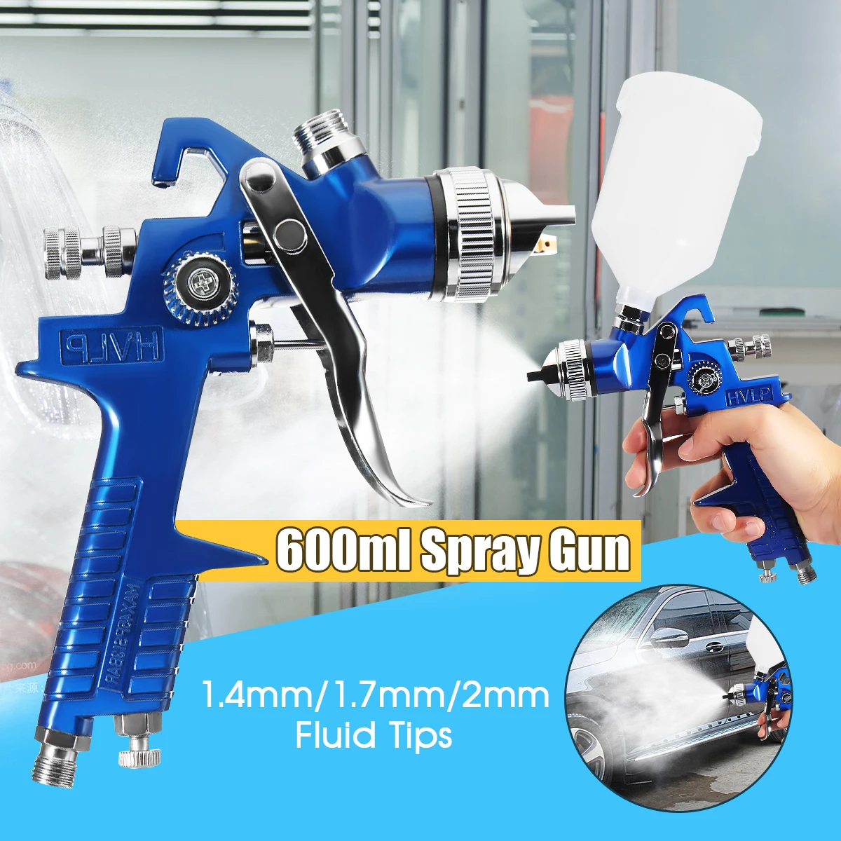 

Gravity Feed Air Spray Tool Car Vehicle Paint 1.4/1.7/2MM Nozzles 600ml Cup