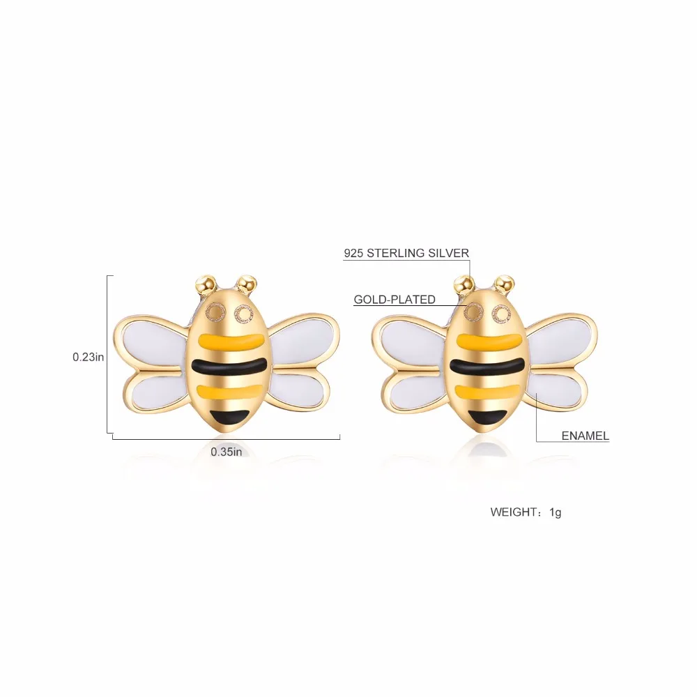 Cute Bee 925 Sterling Silver Stud Earrings For Women Gold Plated Animal Fine Earrings Fashion Sterling-silver-jewelry (3)