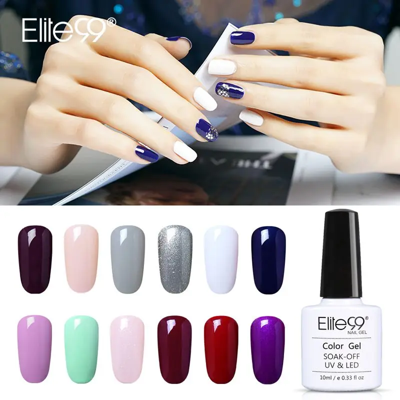 

Elite99 10ml Pure Color Gel Varnish Soak Off Primer LED UV Gel Nail Polish Base Coat Top Color Needed Semi Permanent Gel Polish