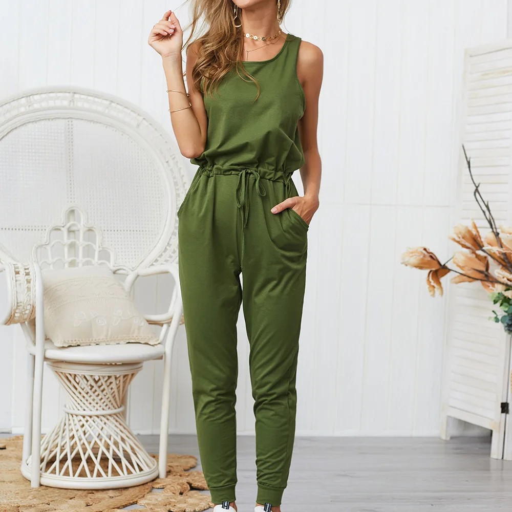 

Summer Casual Solid Jumpsuits Women New Straps Sleeveless Rompers Womens Jumpsuit Elegance Female Sexy Jumpsuit Women Overalls