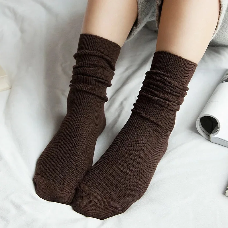 Осень-зима, удобные женские носки для девочек, одноцветные ворсовые носки без пятки GDD99 - Цвет: coffee