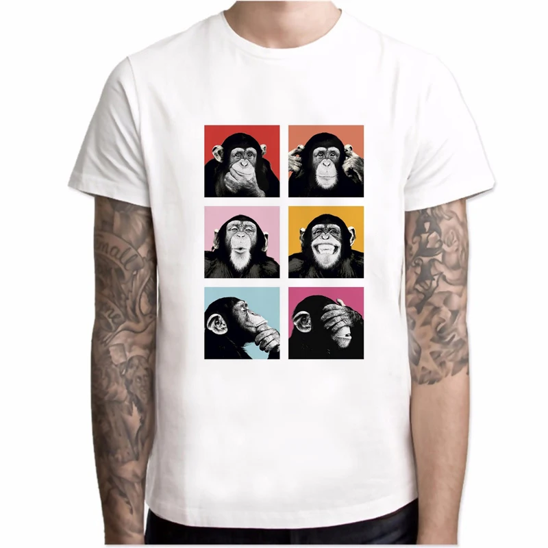 

2019 Summer Fashion T-shirt Men Monkey Funny Gorilla Print Short Sleeve Tees hipster white o-neck male harajuku tops