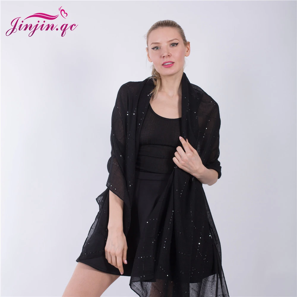 Jinjin.QC Fashion Women Solid Sequins Scarf Summer Beach Shawls and Pashmina Echarpe Foulard Femme Muslim Hijab Drop Shipping