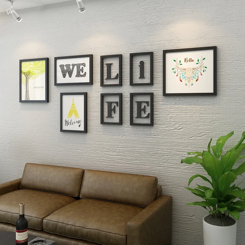 

Modern Black Photo Frame Set 8pcs Wooden Picture Frames+We Life Letter Decoration Wall Picture Holder Collage Photo Frames Set