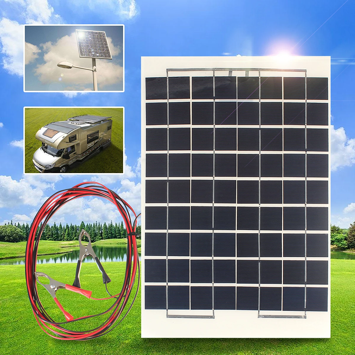 

CLAITE 10W 18V Solar Panel Plate Flexible Solar Charger For Car Battery 12V Sunpower Polysilicon Silicon Cells Module Kit