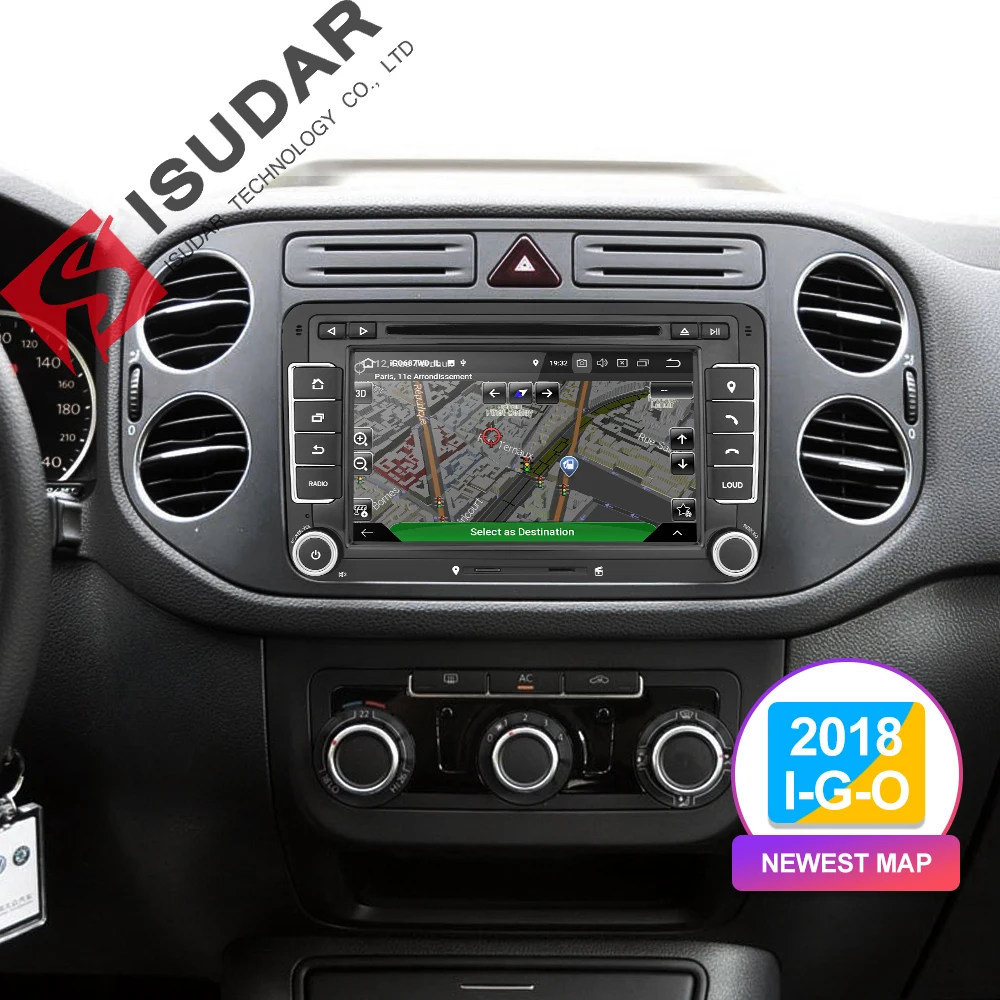 Baratos Isudar coche reproductor Multimedia Android 9 GPS 2 Din para VW Golf Tiguan Skoda Fabia rápido asiento León Canbus automotriz DVD Radio DSP