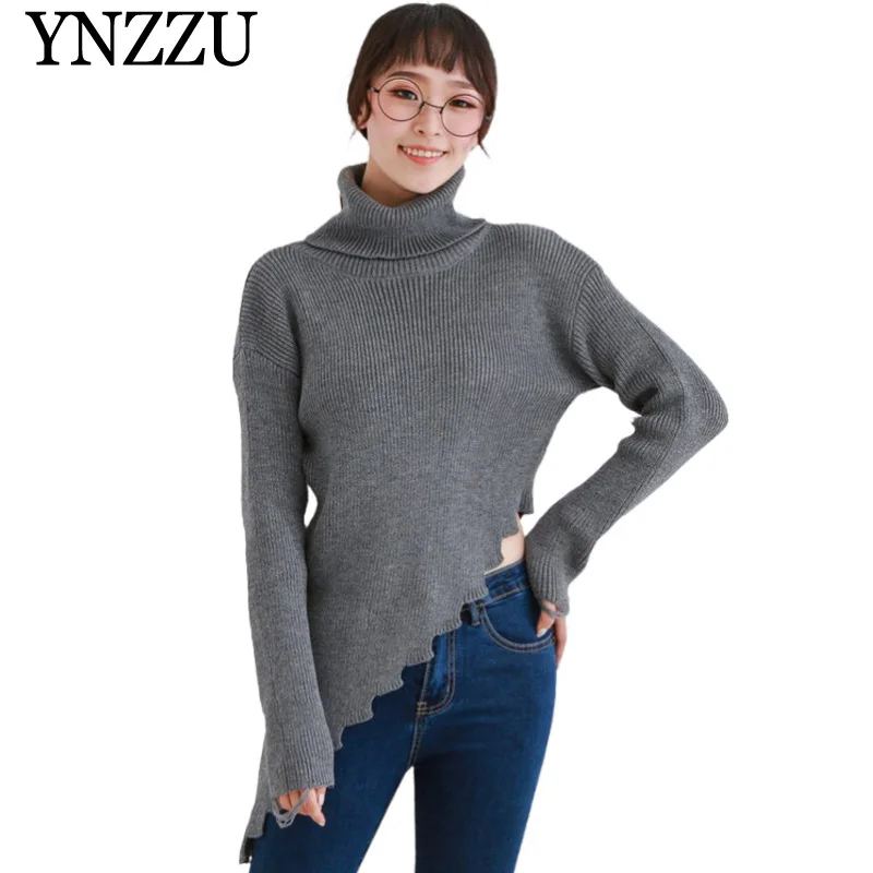 

YNZZU 2019 Autumn new arrival O-neck women sweater Sexy hollow out lace up knitted pullover Female off shoulder knit tops YT562
