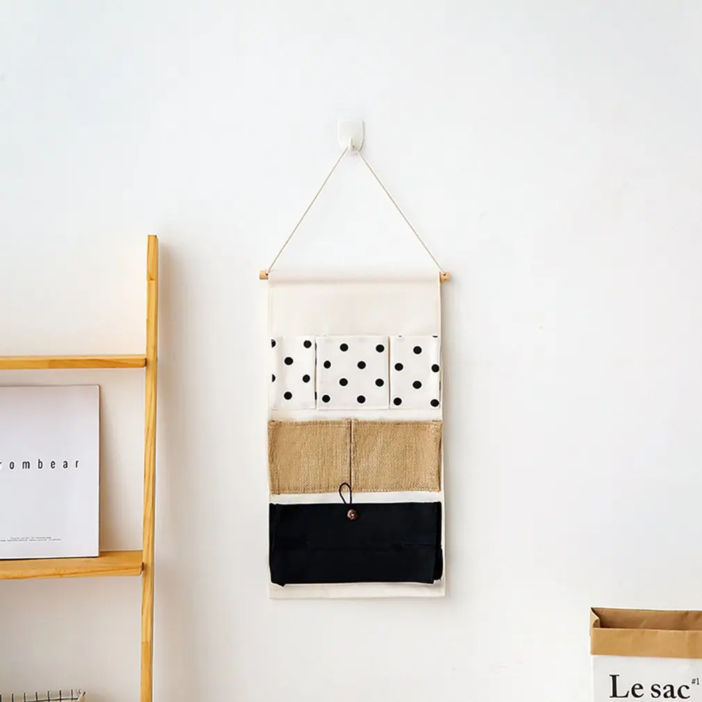 

Millet wheat wave dot stripe series six pocket wall hanging storage bag multi-function multi-layer folding hanging bag