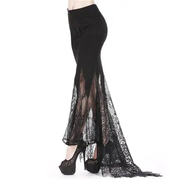 Darkinlove Women Gothic Skirt Butterfly Embroideried High-Waisted Sexy Lace Hem Maxi Dovetail Wrap Party Skirt lace insert scalloped asymmetrical hem skirt