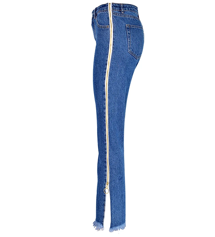 Europe and the United States women's high waist loose straight jeans nine pants bilateral zipper adjustment tassel tassels up to people section (9)