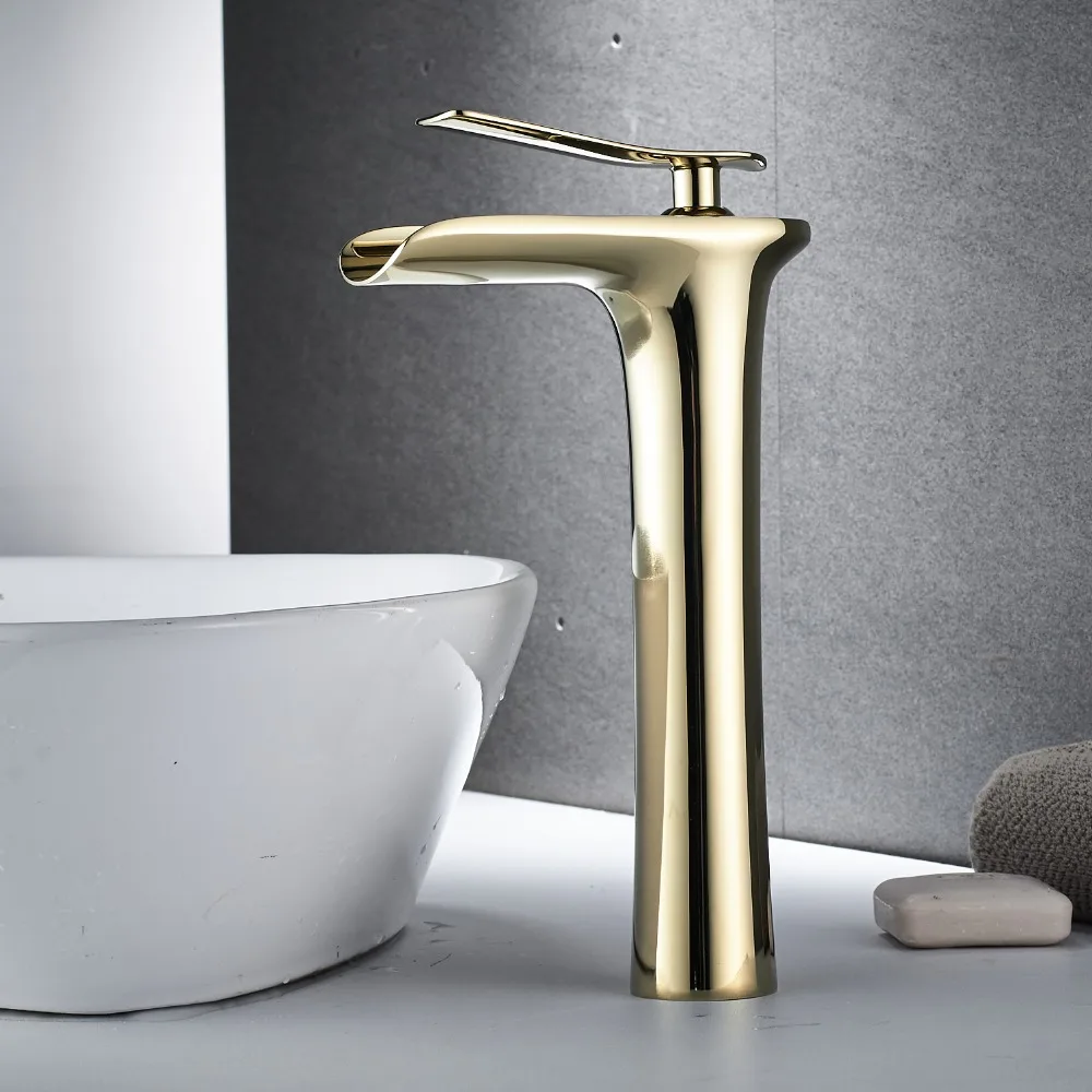 

OUYASHI high bathroom basin waterfall faucet single hole deck mounted modern waterfall water tap