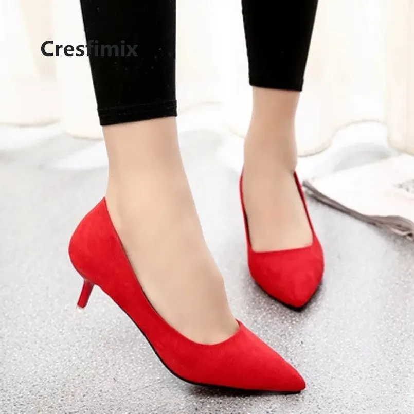 Women Cute High Quality Flock Spring Slip on High Heel Shoes Lady Casual Black Shoes Female Navy Blue High Heel Pumps E3210