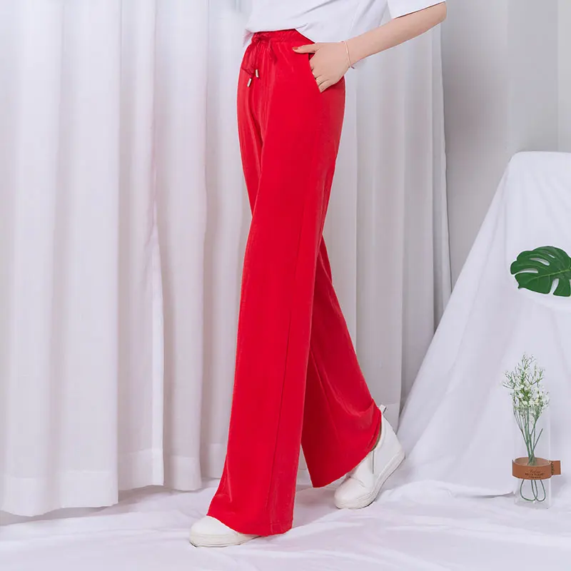 Красные широкие брюки для женщин летние новые с высокой талией свободные со шнуровкой джоггеры брюки женские с эластичной талией корейские спортивные штаны для бега