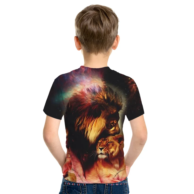 Новинка года, футболка с 3D принтом «Король льва» Футболка с принтом «Лев» для мальчиков и девочек детская летняя крутая Мягкая футболка с аниме для родителей и детей
