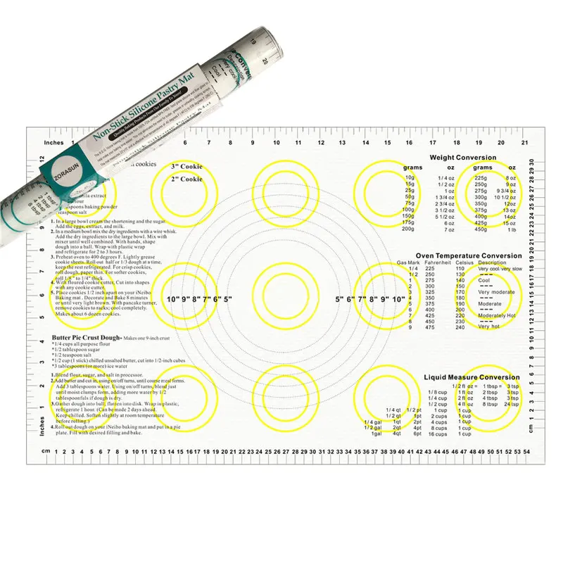 ZORASUN большой силиконовый кондитерский коврик с измерениями Скалка Кондитерская доска антипригарная нескользящая коврик для выпечки для раскатки теста 23"