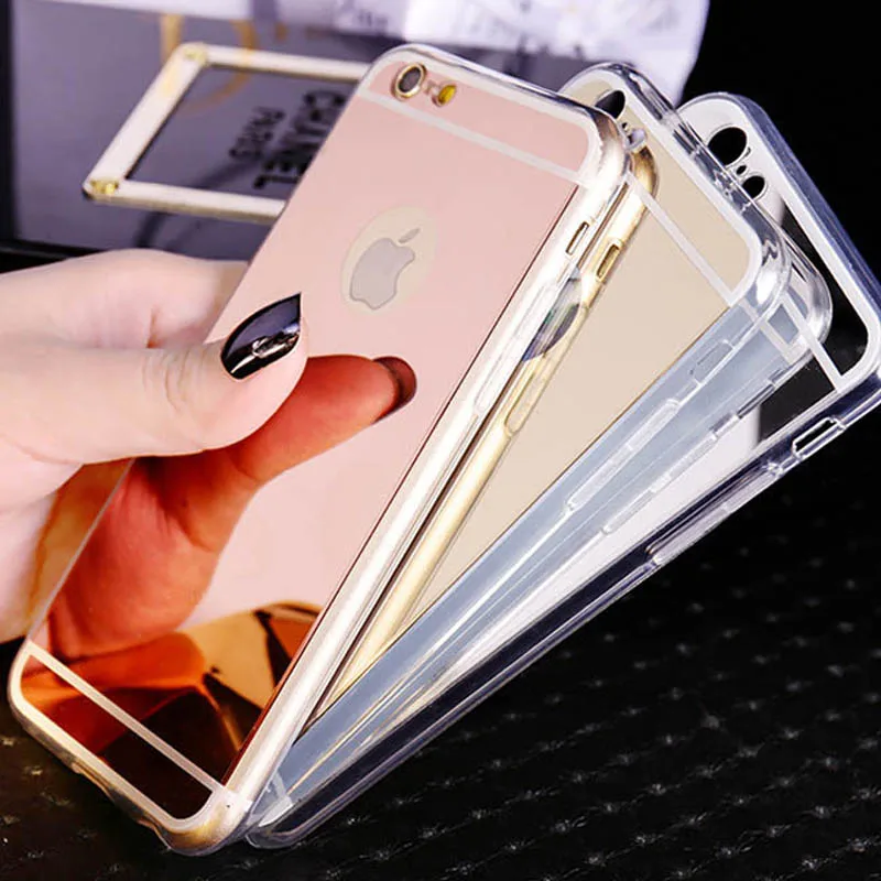 100pcs/lot Luxury Rose Gold Plating Mirror Case For Iphone 6S Plus 6 X 8 Plus Soft TPU Cover For