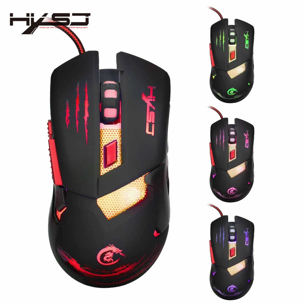 

HSXJ H400 Professional Wired Gaming Mouse 6 Buttons Home Office Computer Mouse Mice Optical Change Color Cable Mouse
