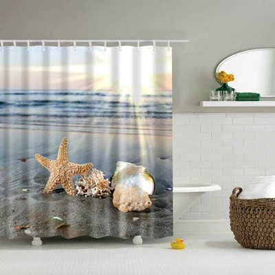 Новые яркие Экологичные пляж Раковины Морская звезда Shell полиэстер высокое качество моющиеся Ванна Декор занавески 20 - Цвет: TZ170317