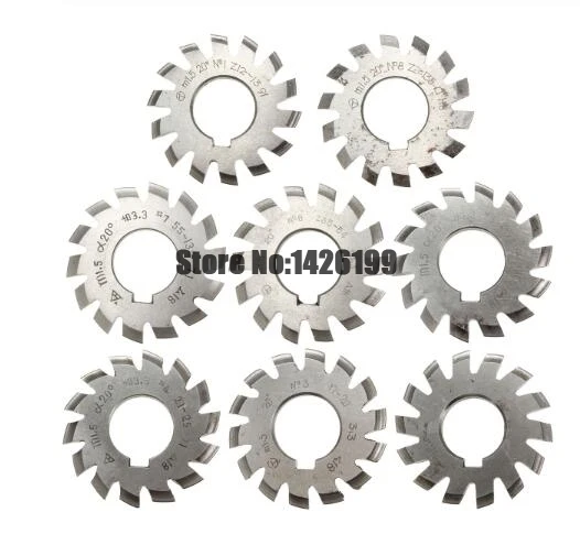 8PCS NO.1-NO.8 M0.4 M0.5 M0.6 M0.7 M0.8 M1 M1.25 M1.5 M2 M3 M4 Modulus PA20 Degrees HSS Gear Milling cutter Gear cutting tools