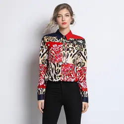 Модные женские рубашки с леопардовым принтом Тонкий блузка с длинным рукавом рубашка 1066