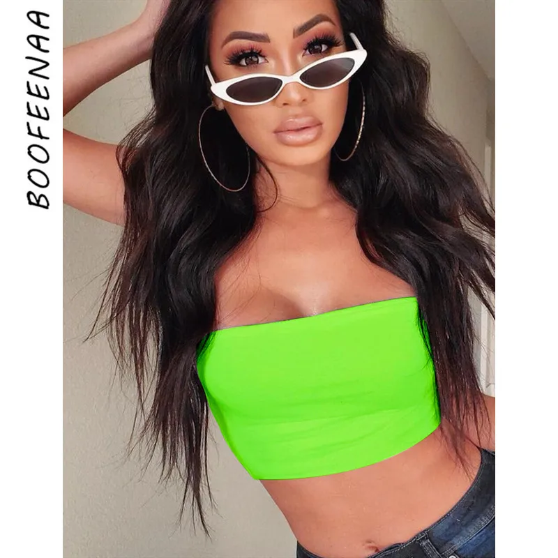 BOOFEENAA неоновый зеленый оранжевый сексуальный укороченный топ уличная одежда