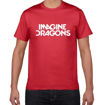 Новинка, футболка для мужчин в стиле Харадзюку с надписью IMAGINE Dragon pok, хлопок, повседневная рок-группа, уличная одежда, мужская футболка - Цвет: red