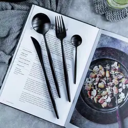 304 нержавеющая сталь столовые приборы столовый сервиз вилки ножи совок набор серебряных изделий Титан Черный Кухня Еда столовая посуда