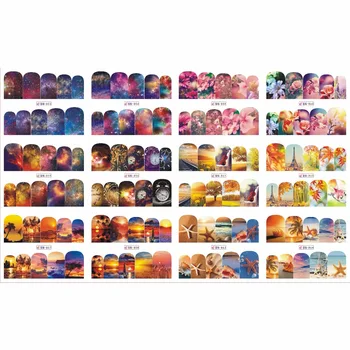 

UPRETTEGO 12 PACKS / LOT NAIL ART BEAUTY WATER DECAL SLIDER NAIL STICKER GALAXY SKY SPACE FLOWER PALM TREE BEACH BN853-864