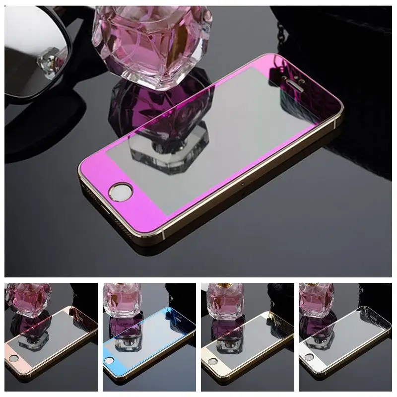 

NEW!! Rose Gold Front Colorful Screen Protector Plating Mirror Tempered Glass Protective Film for iphone 5C 5S SE 5 NO BACK