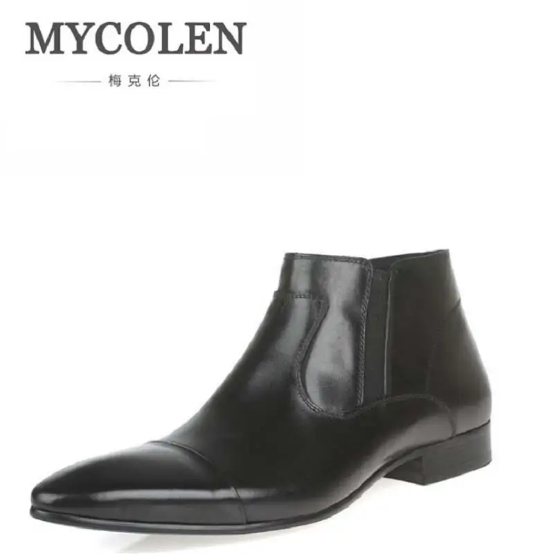 

MYCOLEN Luxury Brand Ankle Boots Men Retro Zipper Chelsea Boots Mens Genuine Leather Boots Botas Hombre Men Fomal Dress Shoes