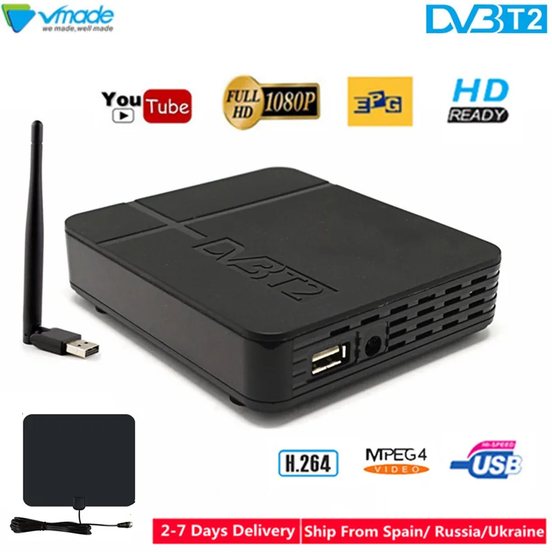 

Vmade DVB-T2 TV tuner h.264 DVB T2 K2 Digital Terrestrial Signal receiver supports YOUTUBE MPEG-2/4 with USB WIFI & tv Antenna