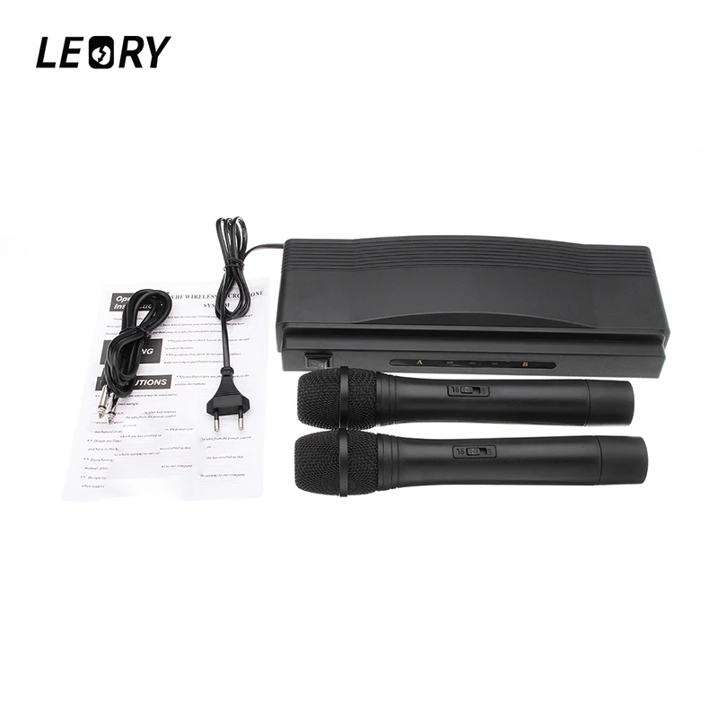 Leory المهنية vhf نظام كاريوكي الميكروفونات اللاسلكية مع الارسال استقبال المزدوج ميكروفون لاسلكي محمول ل مؤتمر