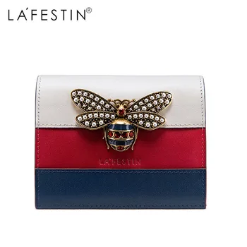 

LAFESTIN Wallet Women 100% Genuine Leather Bee Patchwork Short Leather Coin Purse Lady Credit Card Holder Women's Wallet